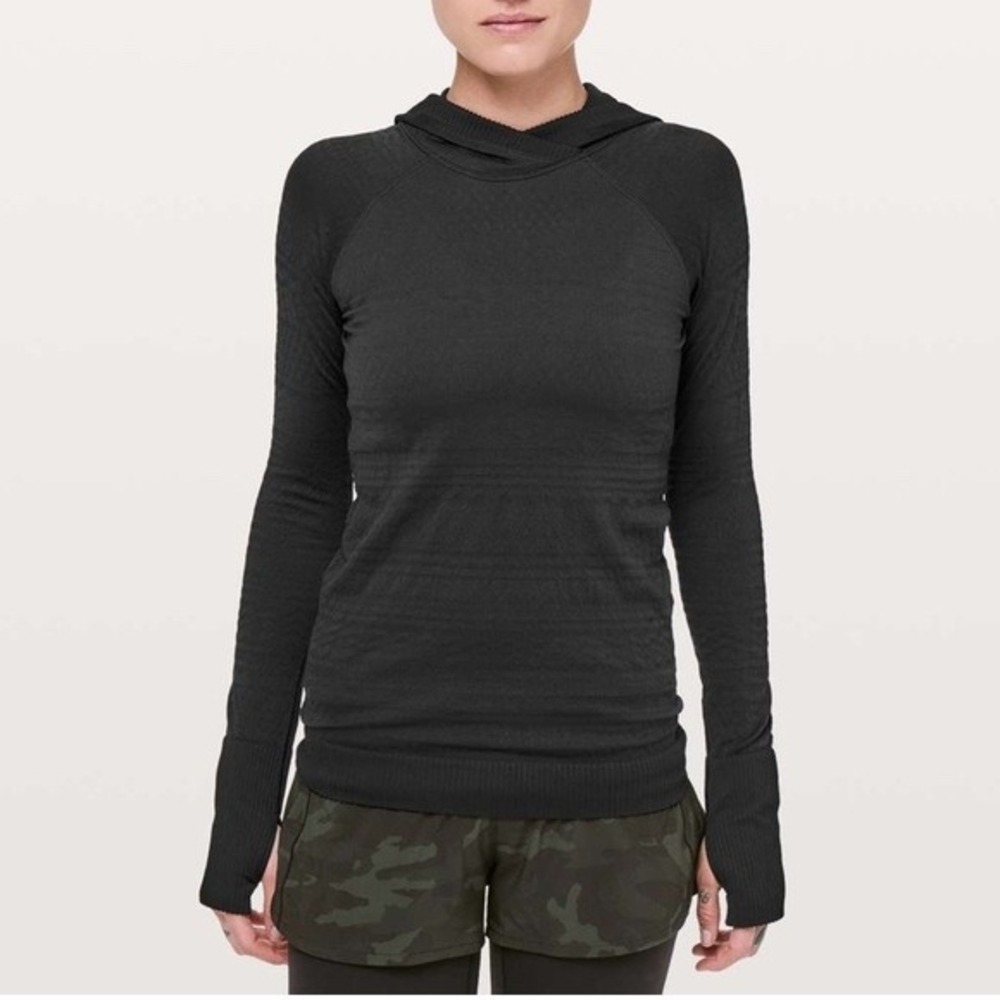 Lululemon Rest Less Hoodie Black Seamless Running Long Sleeve Size 4